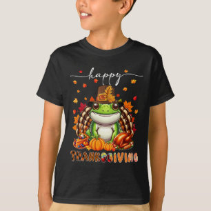 Happy Thanksgiving Frog Costume Turkey Fall Leaves T-Shirt