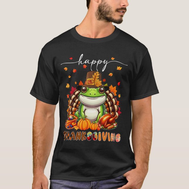 Happy Thanksgiving Frog Costume Turkey Fall Leaves T-Shirt (Front)