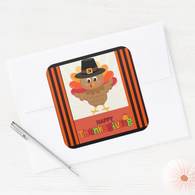 Happy Thanksgiving from Mr. Turkey Square Sticker (Envelope)