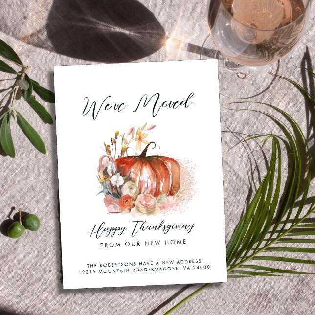 Happy Thanksgiving from our New Home Moving Announcement (New Home Pumpkin Happy Thanksgiving Holiday Moving Announcement)