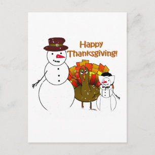 Happy Thanksgiving from Snowy Pilgrims Holiday Postcard