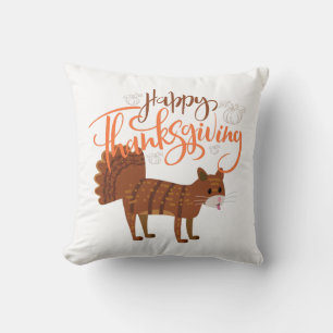 Happy Thanksgiving Funny Cat Turkey Throw Pillow