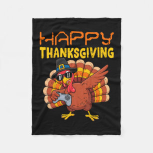 Happy Thanksgiving Funny Gamer Turkey Dabbing Boys Fleece Blanket