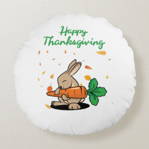 Happy Thanksgiving Funny Rabbit Round Pillow