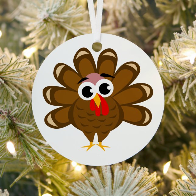 Happy Thanksgiving funny turket cartoon Metal Ornament (Insitu)