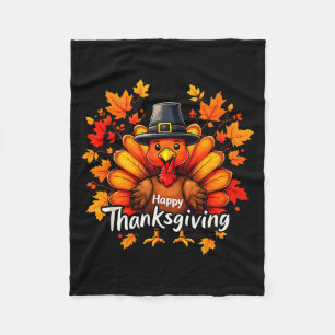 Happy Thanksgiving Funny Turkey Family Dinner Than Fleece Blanket