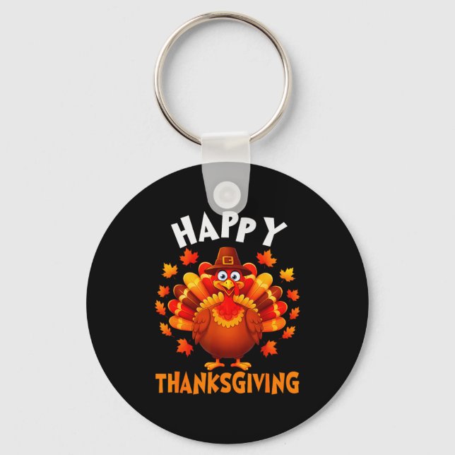 Happy Thanksgiving Funny Turkey Family Dinner Than Keychain (Front)