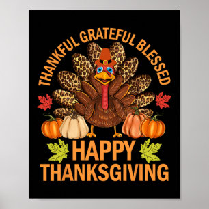 Happy Thanksgiving Funny Turkey Pumpkin Autumn Fal Poster