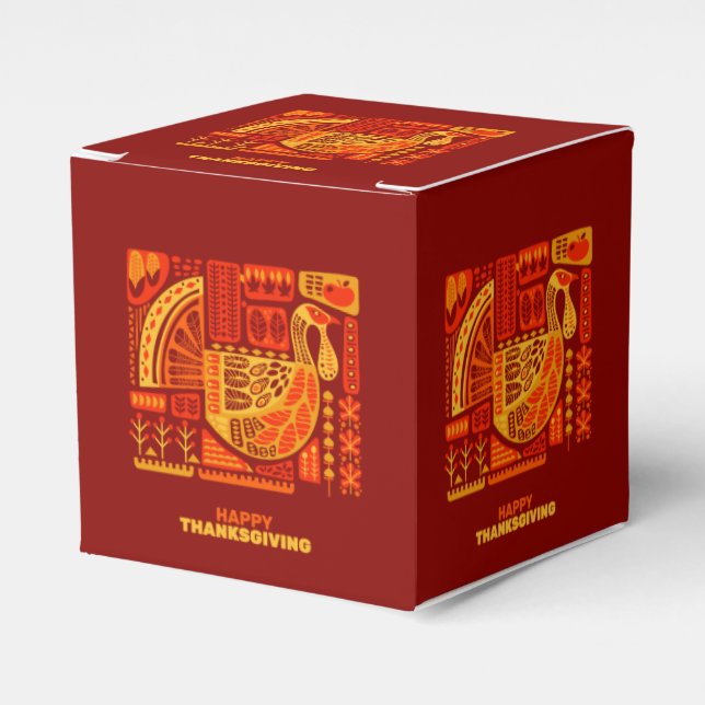 Happy Thanksgiving Geometric Abstract Orange Brown Favor Box (Front Side)