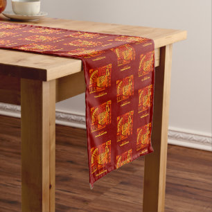 Happy Thanksgiving Geometric Abstract Orange Brown Long Table Runner