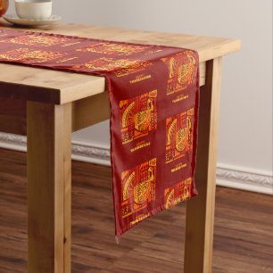 Happy Thanksgiving Geometric Abstract Orange Brown Medium Table Runner