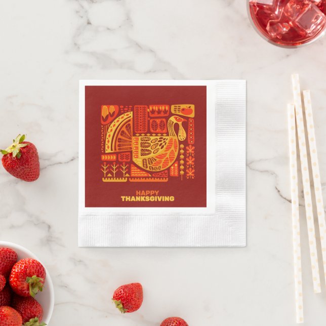 Happy Thanksgiving Geometric Coined Cocktail Napkin (Insitu)