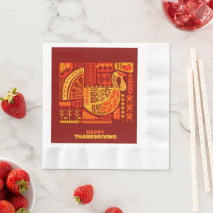 Happy Thanksgiving Geometric Coined Luncheon Napkin