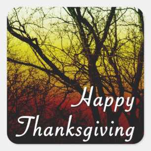 happy thanksgiving (ghost tree) square sticker