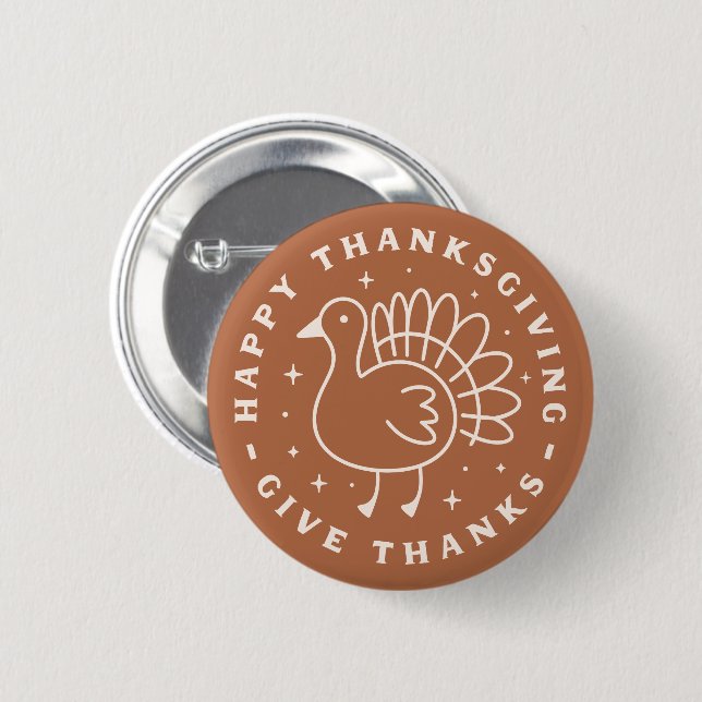 Happy thanksgiving give thanks 2 inch round button (Front & Back)