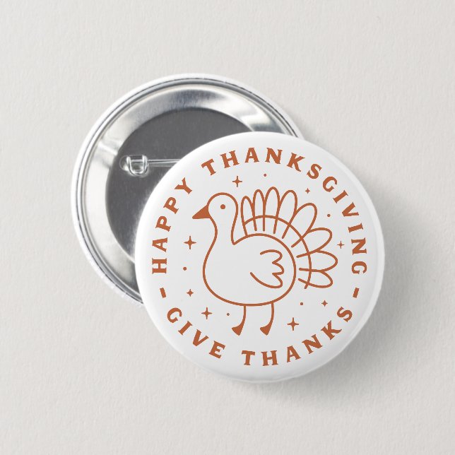 Happy thanksgiving give thanks cute turkey 2 inch round button (Front & Back)