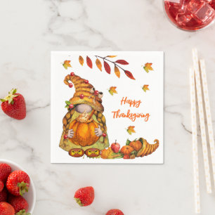 Happy Thanksgiving Gnome  Napkin