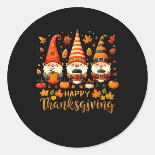 Happy Thanksgiving Gnomes Holding Coffee Cup Pumpk Classic Round Sticker