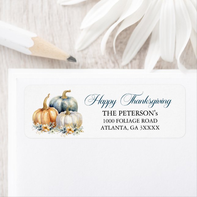 Happy Thanksgiving Gold Pumpkins Return Address (Insitu)