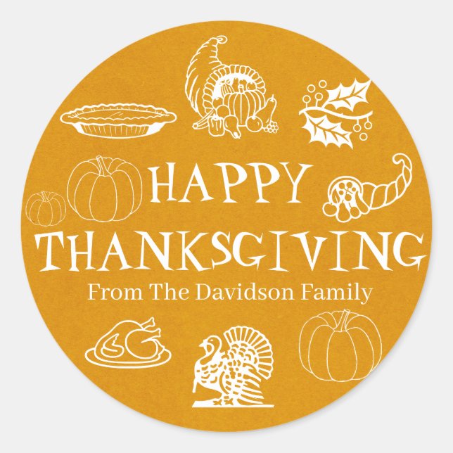 Happy Thanksgiving golden kraft custom gift favour Classic Round Sticker (Front)