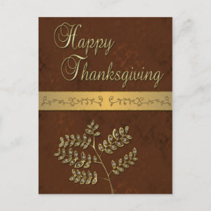 Happy Thanksgiving Golden Leaves - Postcard