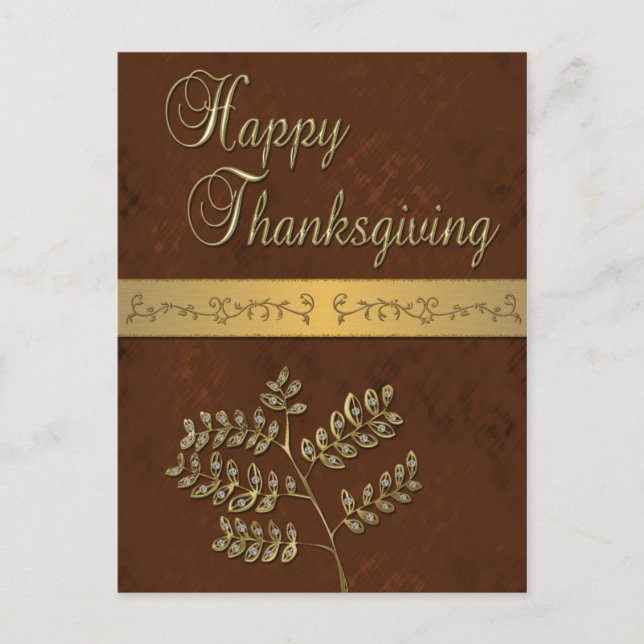 Happy Thanksgiving Golden Leaves - Postcard (Front)