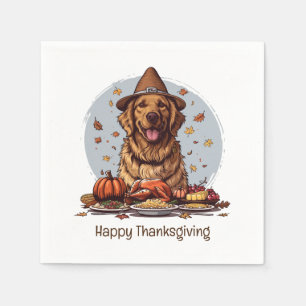 Happy Thanksgiving Golden Retriever Dog Napkin
