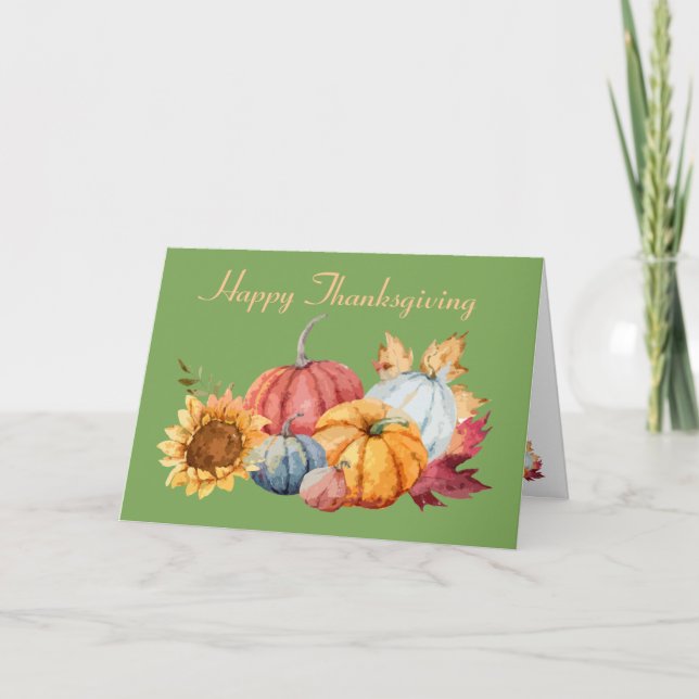 Happy Thanksgiving Gourd and Sunflower  Holiday Card (Front)