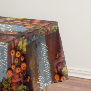 Happy Thanksgiving Gourds Leaves Pumpkins Colorful Tablecloth