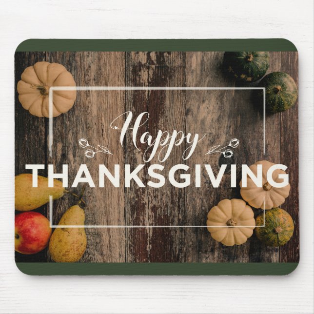 Happy Thanksgiving Gourds on Rustic Wood Mouse Pad (Front)