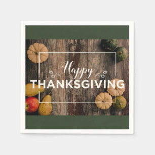 Happy Thanksgiving Gourds on Rustic Wood Napkin