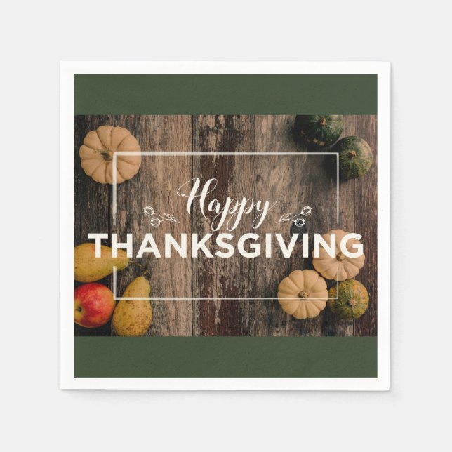 Happy Thanksgiving Gourds on Rustic Wood Napkin (Front)