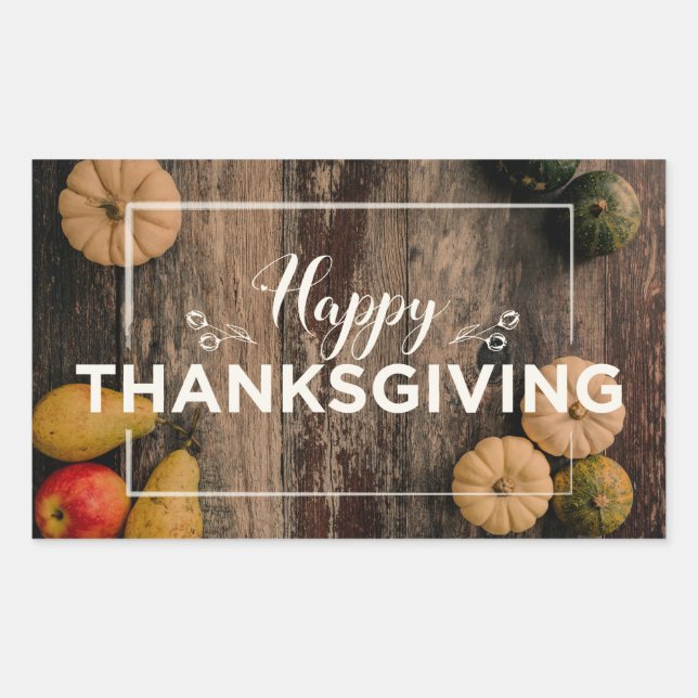 Happy Thanksgiving Gourds on Rustic Wood Sticker (Front)