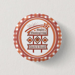 Happy Thanksgiving Grateful & Blessed Retro Sign 1 Inch Round Button