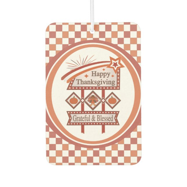 Happy Thanksgiving Grateful & Blessed Retro Sign Air Freshener (Front)