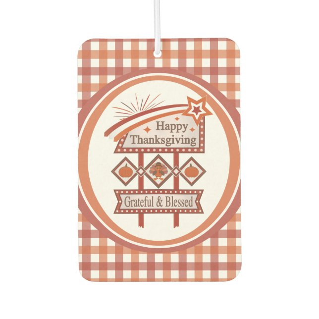 Happy Thanksgiving Grateful & Blessed Retro Sign Air Freshener (Front)