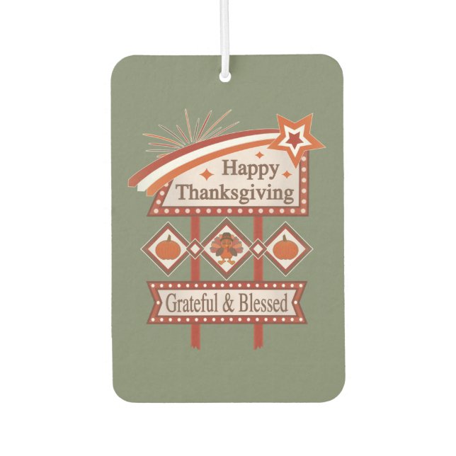 Happy Thanksgiving Grateful & Blessed Retro Sign Air Freshener (Front)