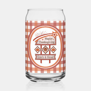 Happy Thanksgiving Grateful & Blessed Retro Sign Can Glass
