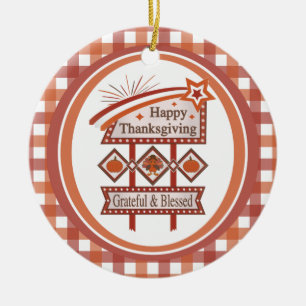 Happy Thanksgiving Grateful & Blessed Retro Sign Ceramic Ornament