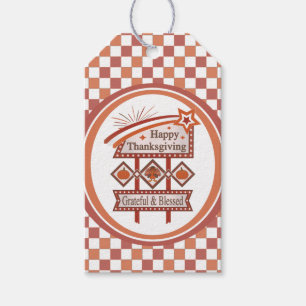 Happy Thanksgiving Grateful & Blessed Retro Sign Gift Tags