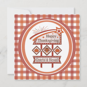 Happy Thanksgiving Grateful & Blessed Retro Sign Invitation