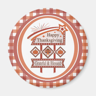 Happy Thanksgiving Grateful & Blessed Retro Sign Magnet