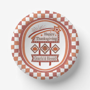 Happy Thanksgiving Grateful & Blessed Retro Sign Paper Plate
