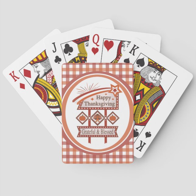 Happy Thanksgiving Grateful & Blessed Retro Sign Playing Cards (Back)