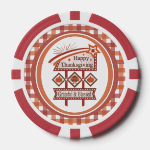 Happy Thanksgiving Grateful & Blessed Retro Sign Poker Chips