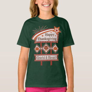 Happy Thanksgiving Grateful & Blessed Retro Sign T-Shirt