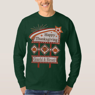 Happy Thanksgiving Grateful & Blessed Retro Sign T-Shirt