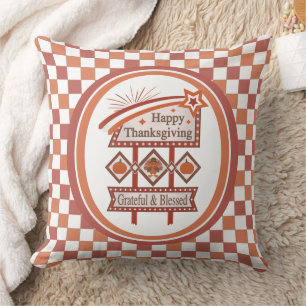 Happy Thanksgiving Grateful & Blessed Retro Sign Throw Pillow