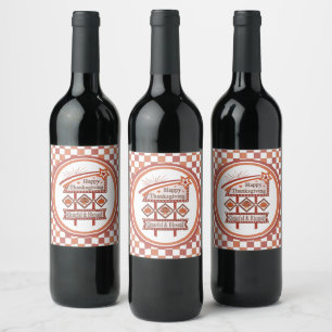 Happy Thanksgiving Grateful & Blessed Retro Sign Wine Label