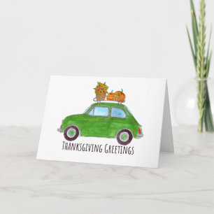 Happy Thanksgiving green Retro Fiat 500 Card
